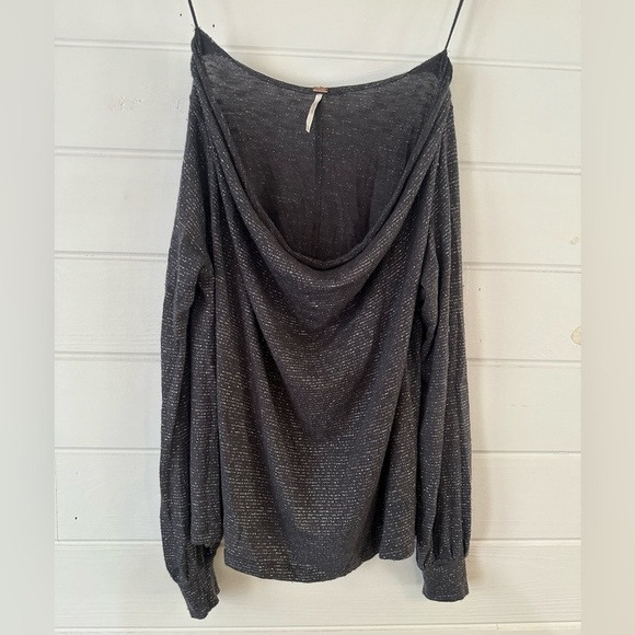 Free People Metallic Shimmer Draped Cowl Neck Long Sleeve Boho Oversized Top S - Picture 5 of 12